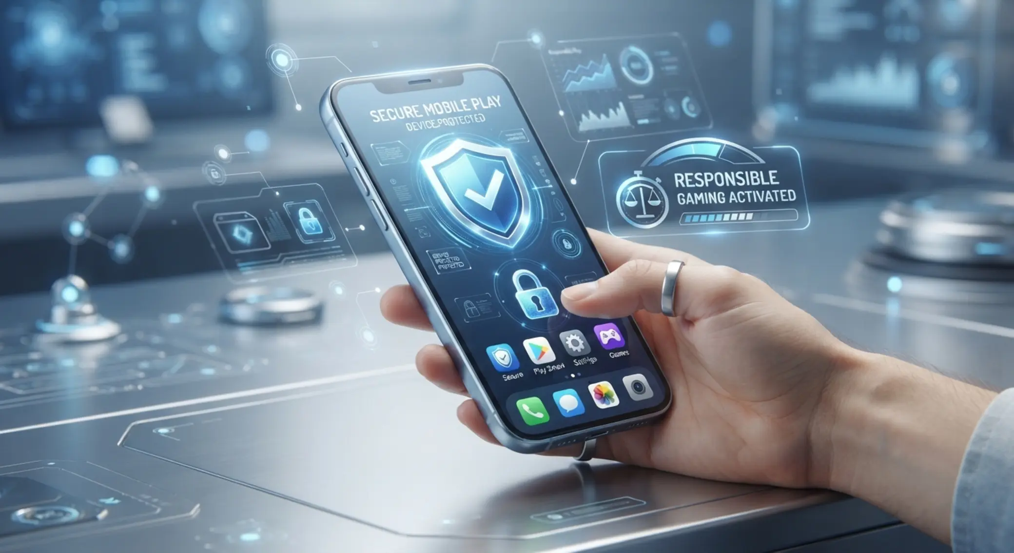 Bezpečné používání mobilní aplikace se zámkem a štítem