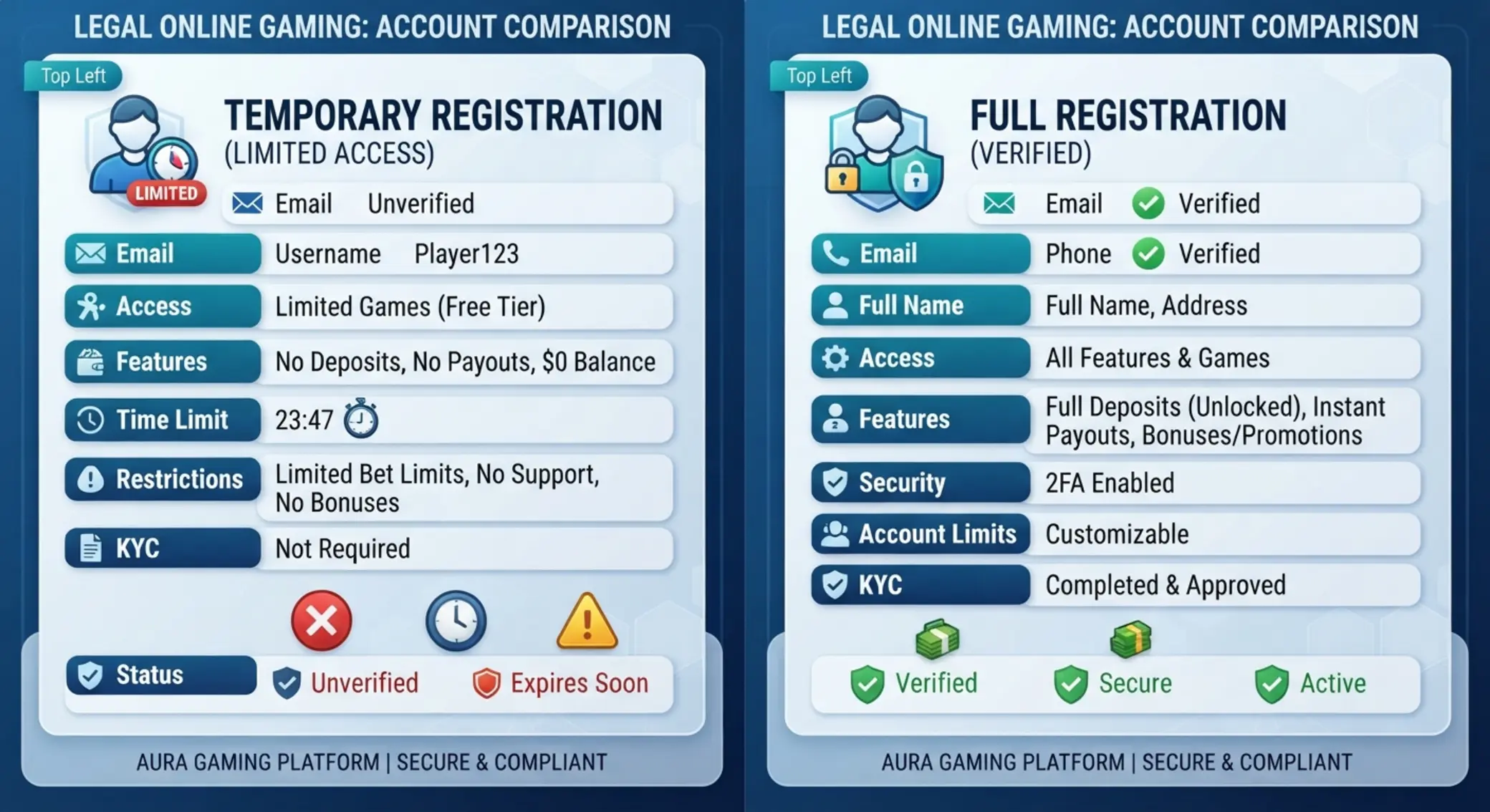 Srovnání dočasné a plné registrace v online casinu