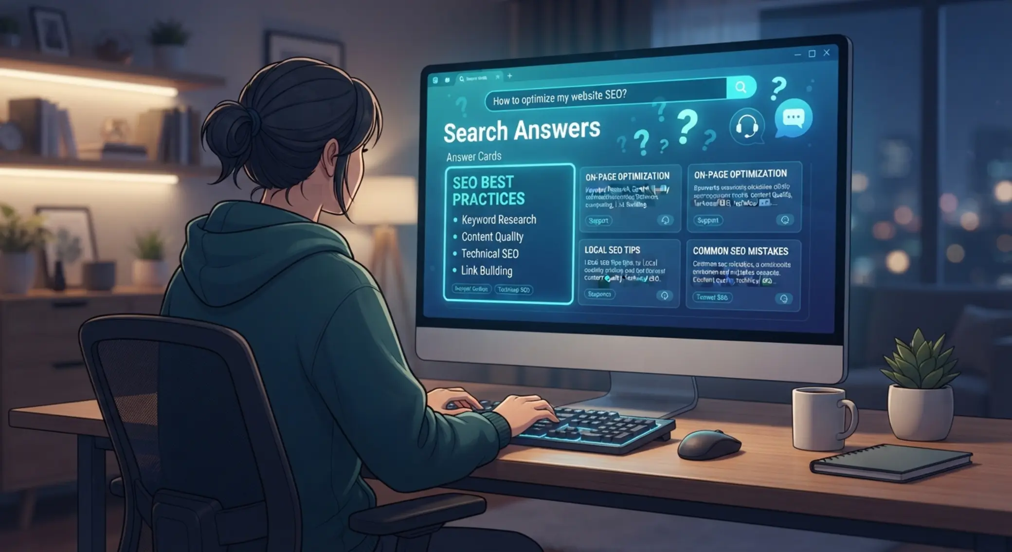 Hráč hledá odpovědi na FAQ stránce na monitoru