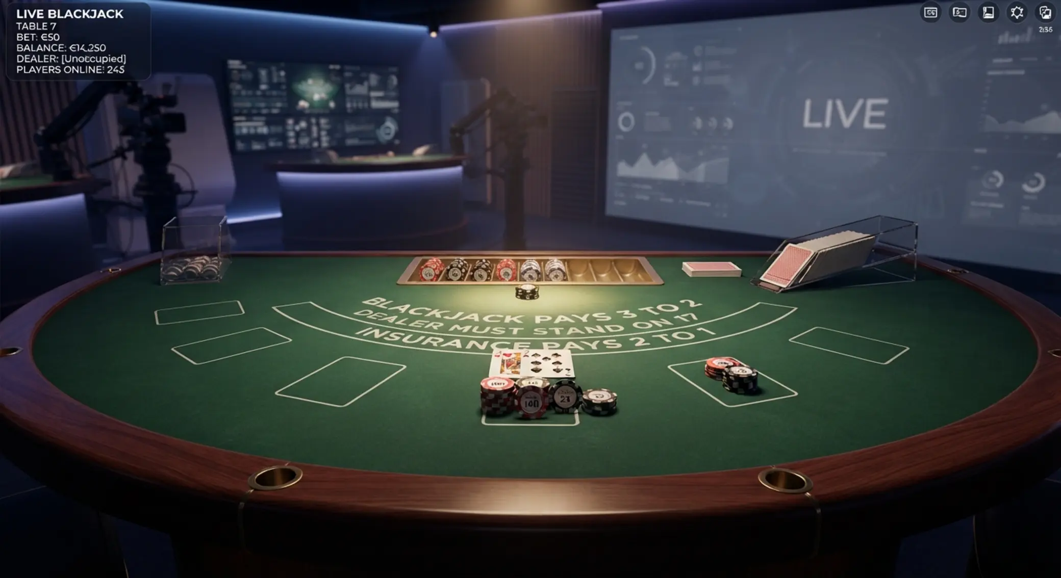 Stolní hra online ve stylu rulety nebo blackjacku
