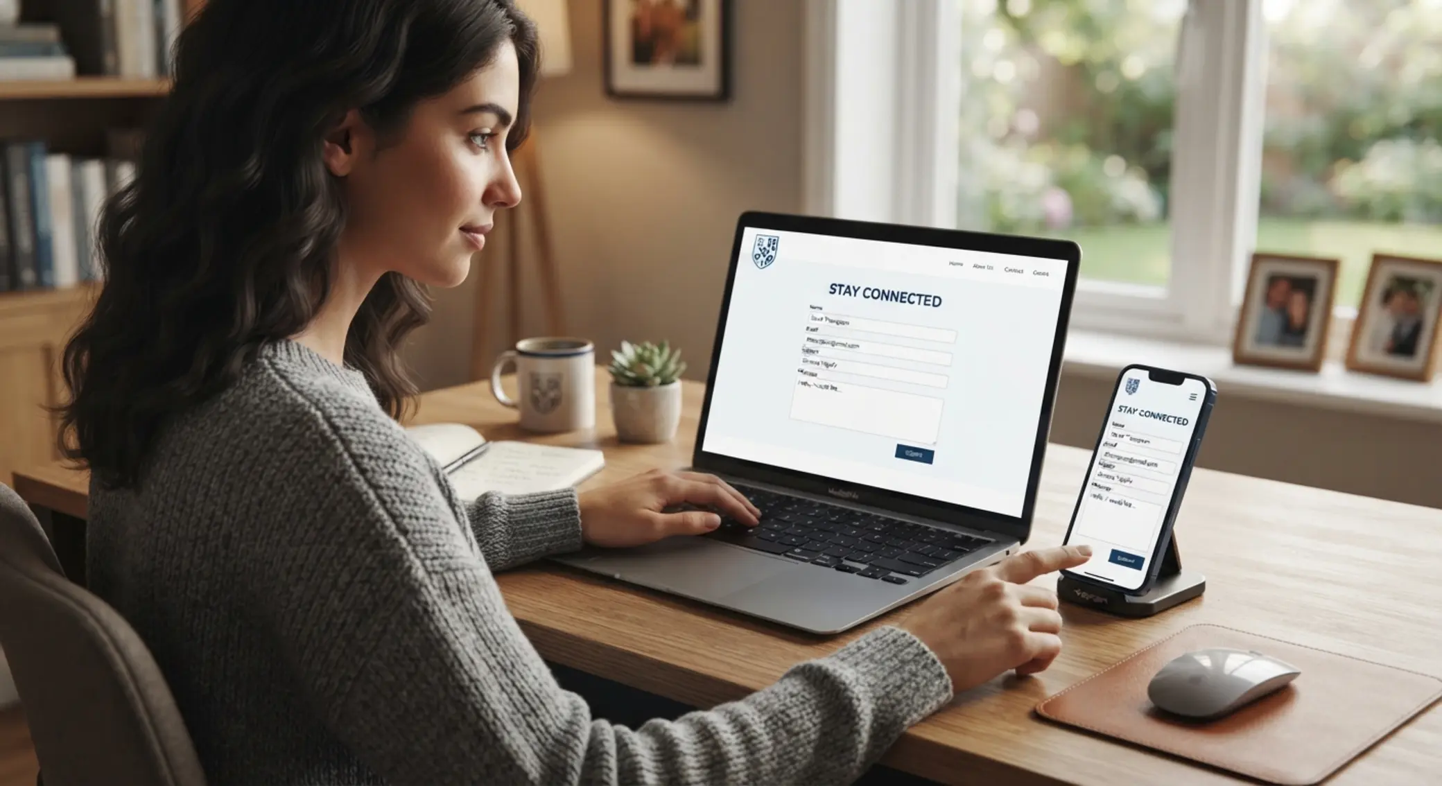 Uživatel vyplňuje online kontaktní formulář na notebooku