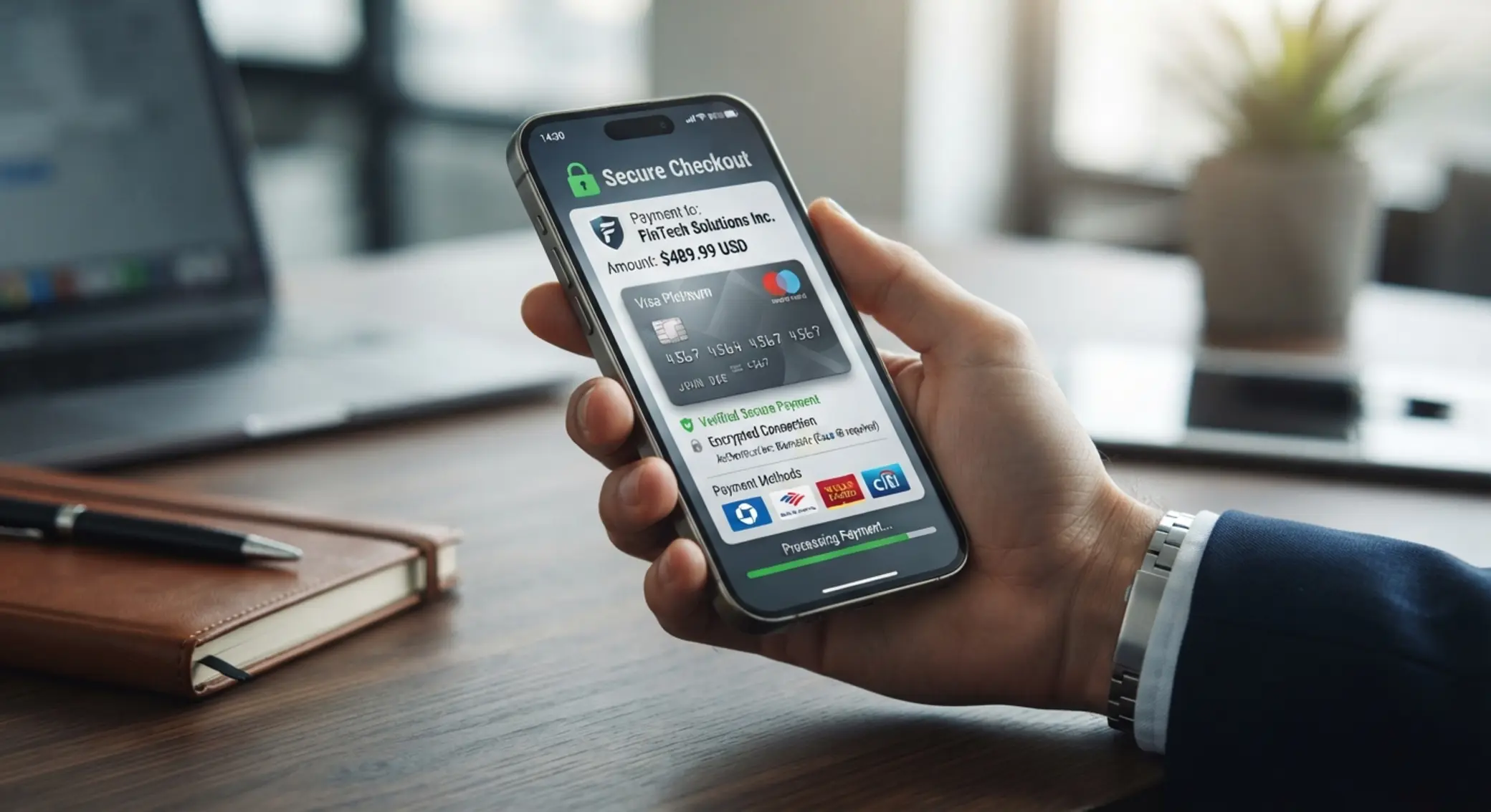 Telefon s bezpečným platebním rozhraním a ikonou zámku