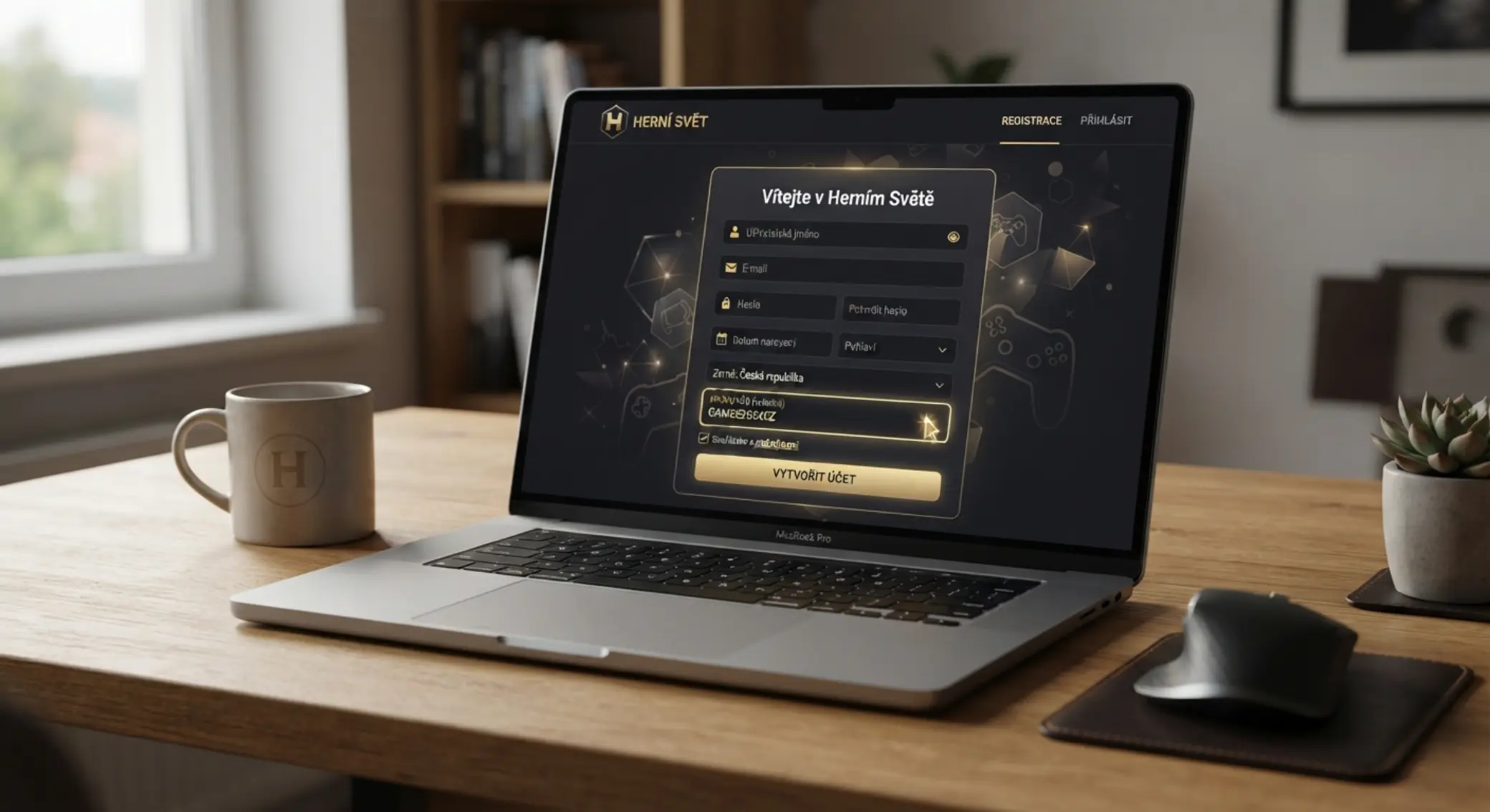 Náhled registrační stránky se zvýrazněným polem pro promo kód