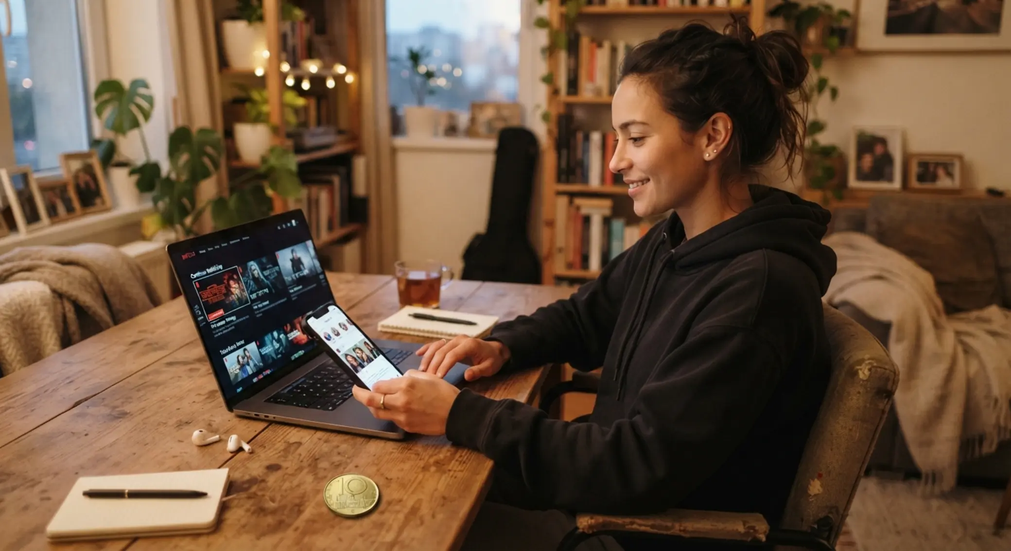 Hráč zkouší online hraní na notebooku a mobilu s malým vkladem