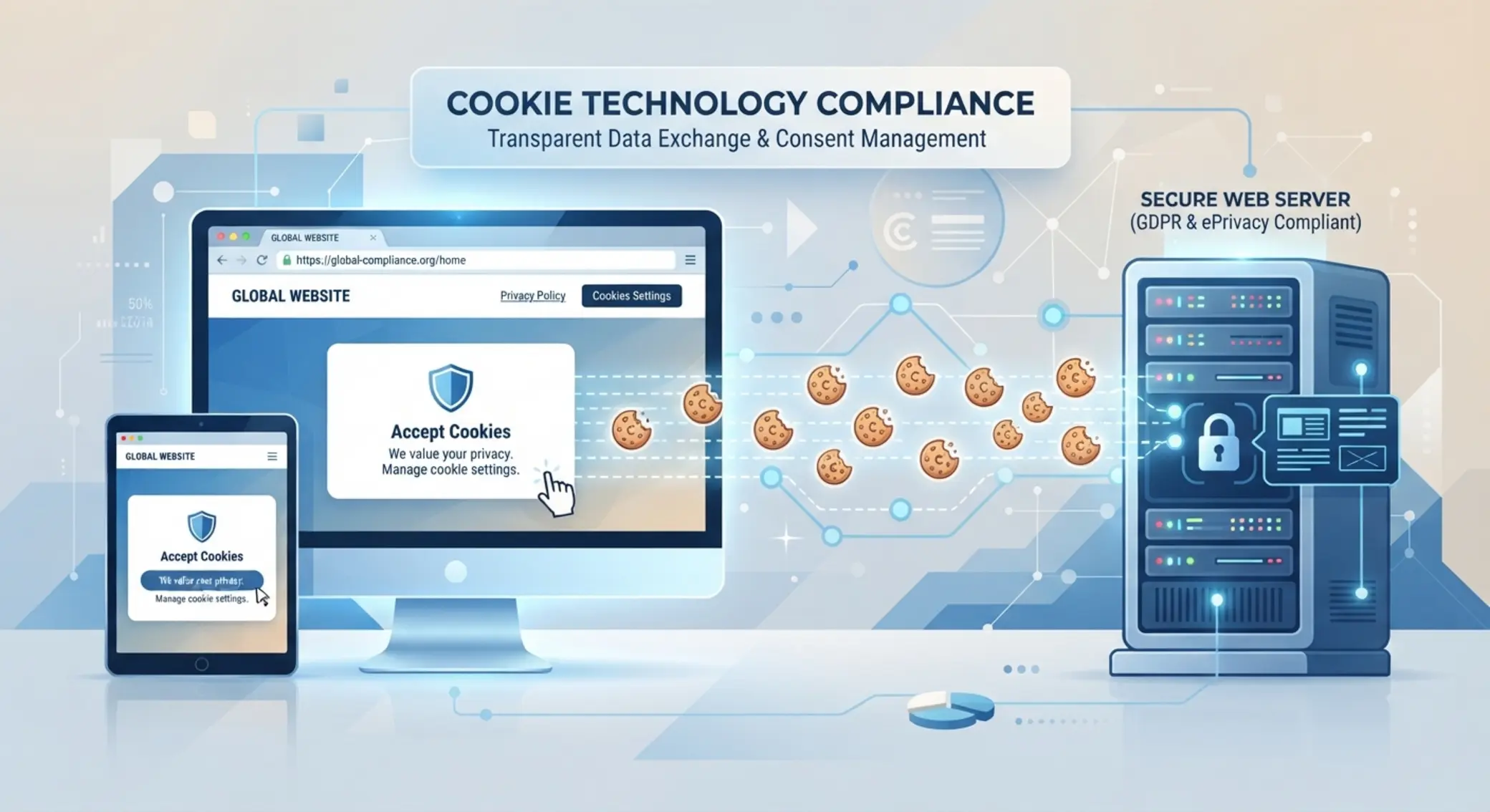 Ilustrace fungování cookies mezi prohlížečem uživatele a webem